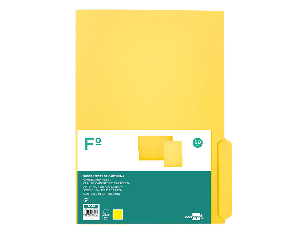 Classificador cartolina liderpapel folio pestana superior 240g/m2 amarelo (50 unidades) ( Imagem 2 de 18 ) - Preview