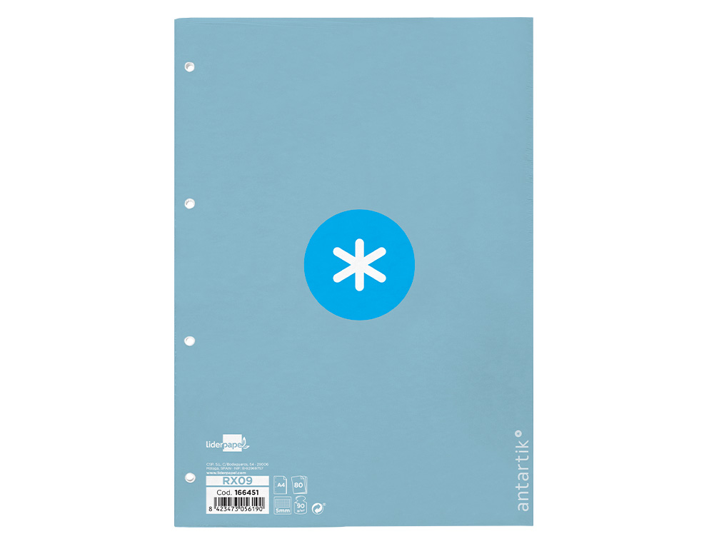 Recarga colada liderpapel antartik quadricula 5mm din a4 80 f 90 gr 4 furos 1 banda moldura cor celeste ( Imagem 2 de 9 ) - Preview