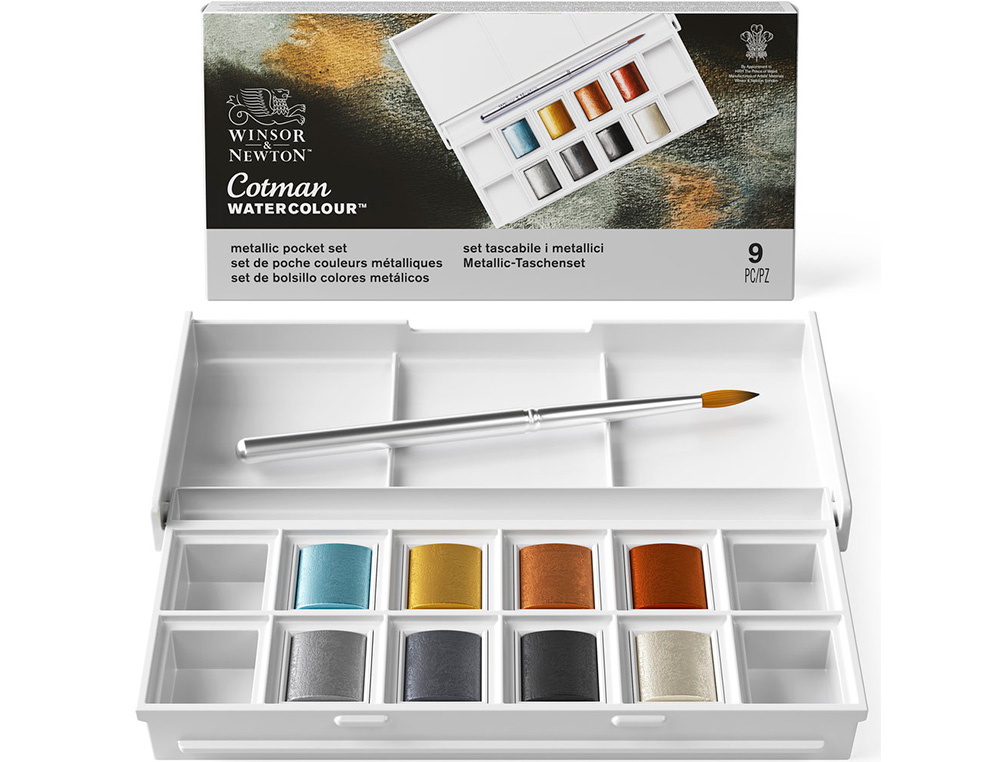 Aguarela winsor&newton caixa metalica bolsa com 8 cores metalicas + pincel ( Imagem 2 de 2 ) - Preview