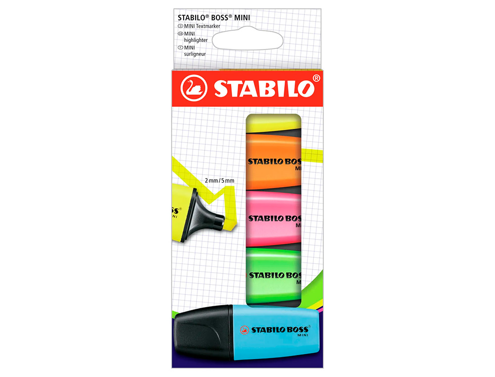 Marcador stabilo boss mini estojo de 5 unidades amarelo/azul/laranja/rosa/verde ( Imagem 4 de 7 ) - Preview