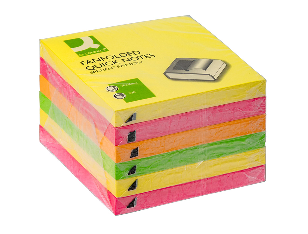 Bloco de notas adesivas q-connect 76x76 mm cores neon sortidas zig-zag (6 unidades) ( Imagem 3 de 3 ) - Preview