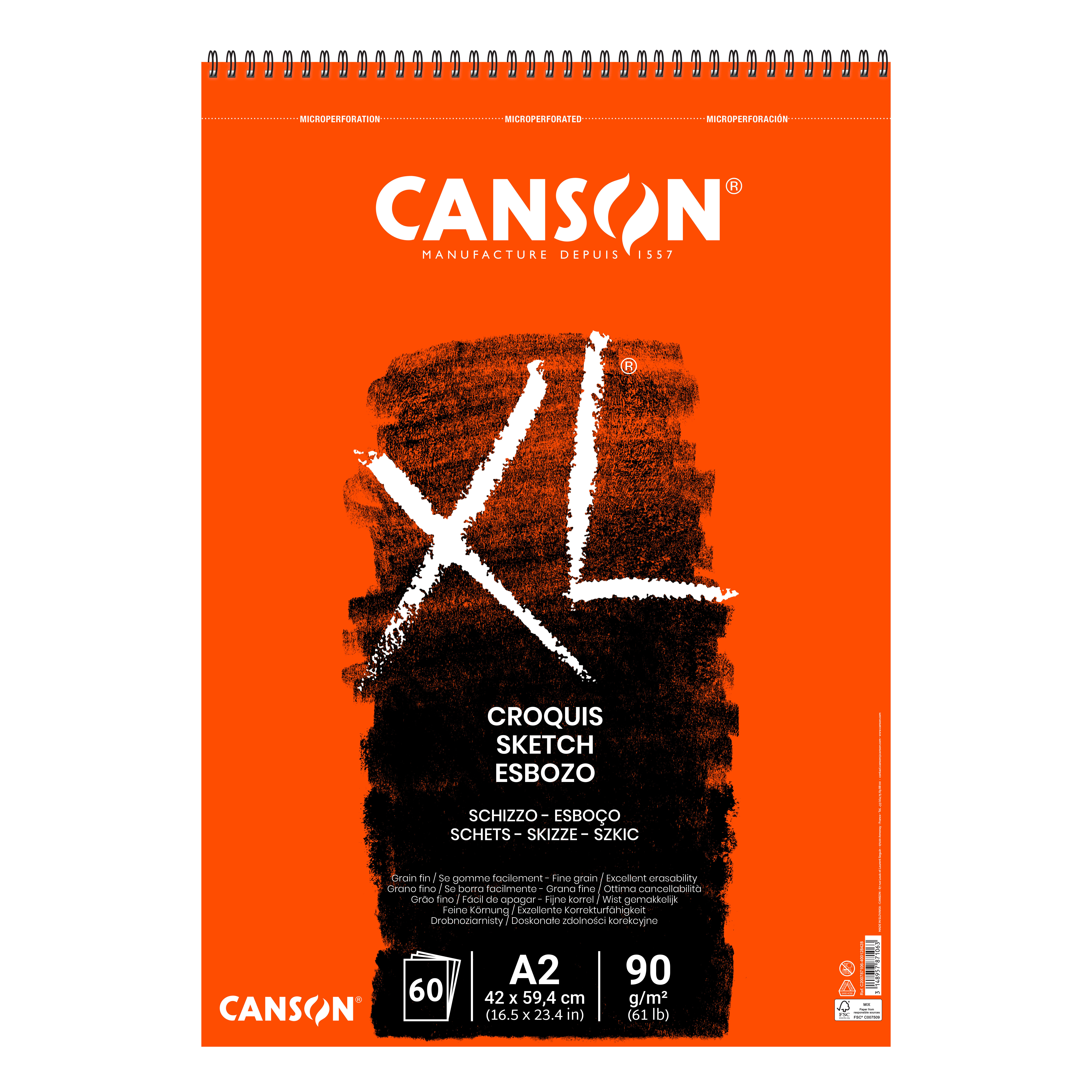 Bloco De Desenho Canson Xl Croquis A2 Espiral 90G 60Fl 200787106 ( Imagem 3 de 3 ) - Preview