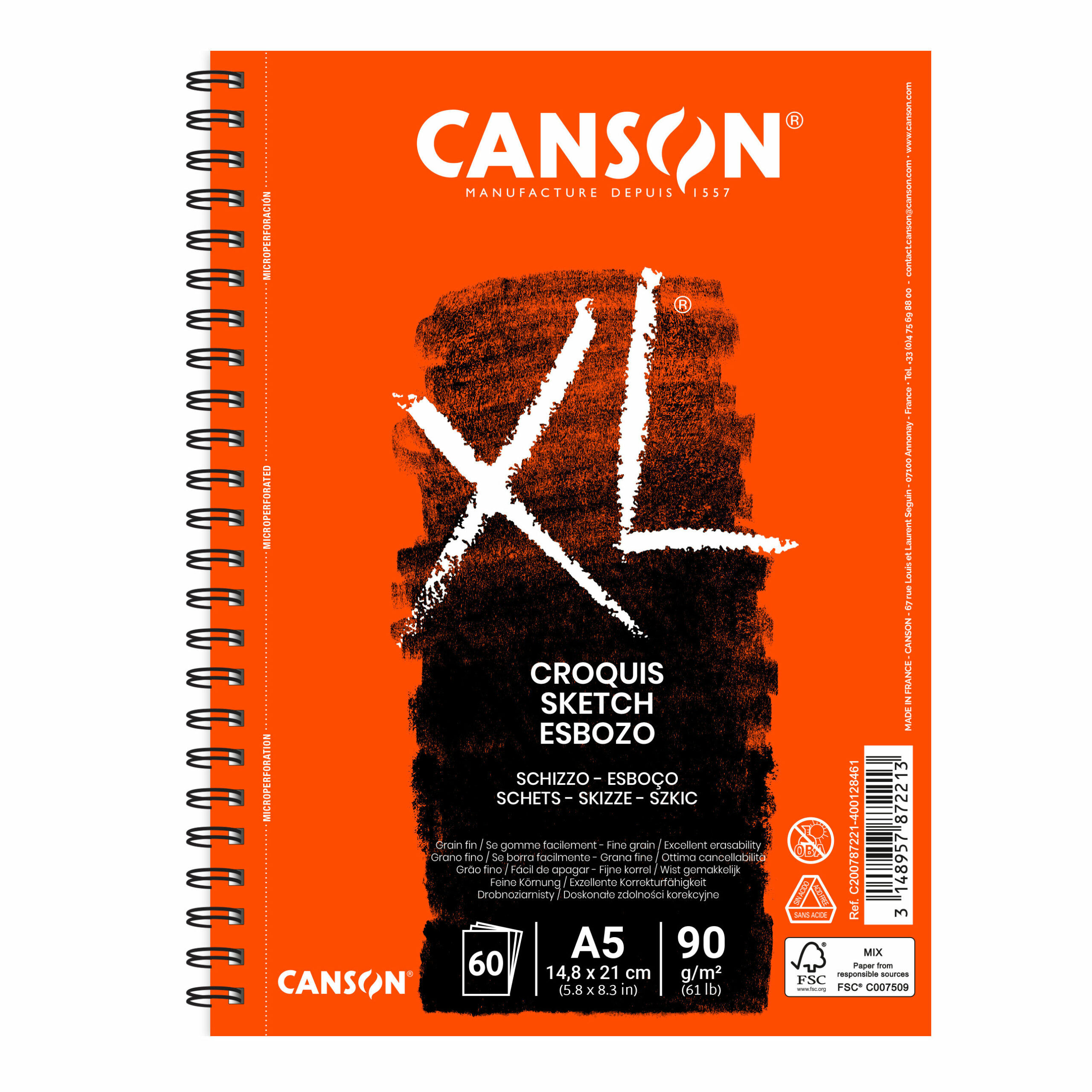 Bloco De Desenho Canson Xl Croquis A5 Espiral Lateral 90G 60Fl 200787221 ( Imagem 3 de 3 ) - Preview