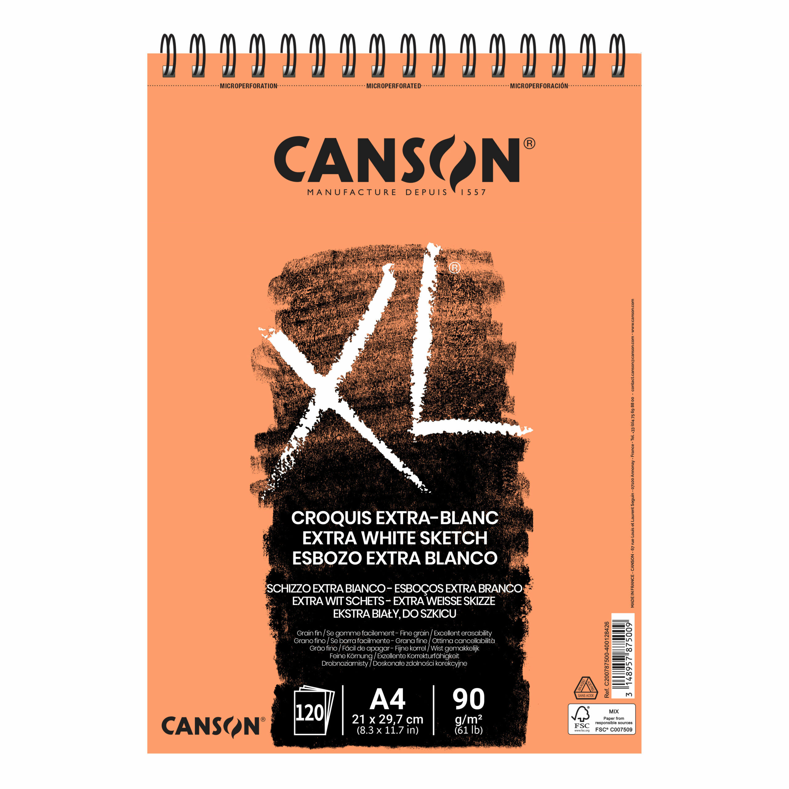 Bloco De Desenho Canson Xl Extra White A4 Espiral 90G 120Fl 200787500 ( Imagem 3 de 3 ) - Preview