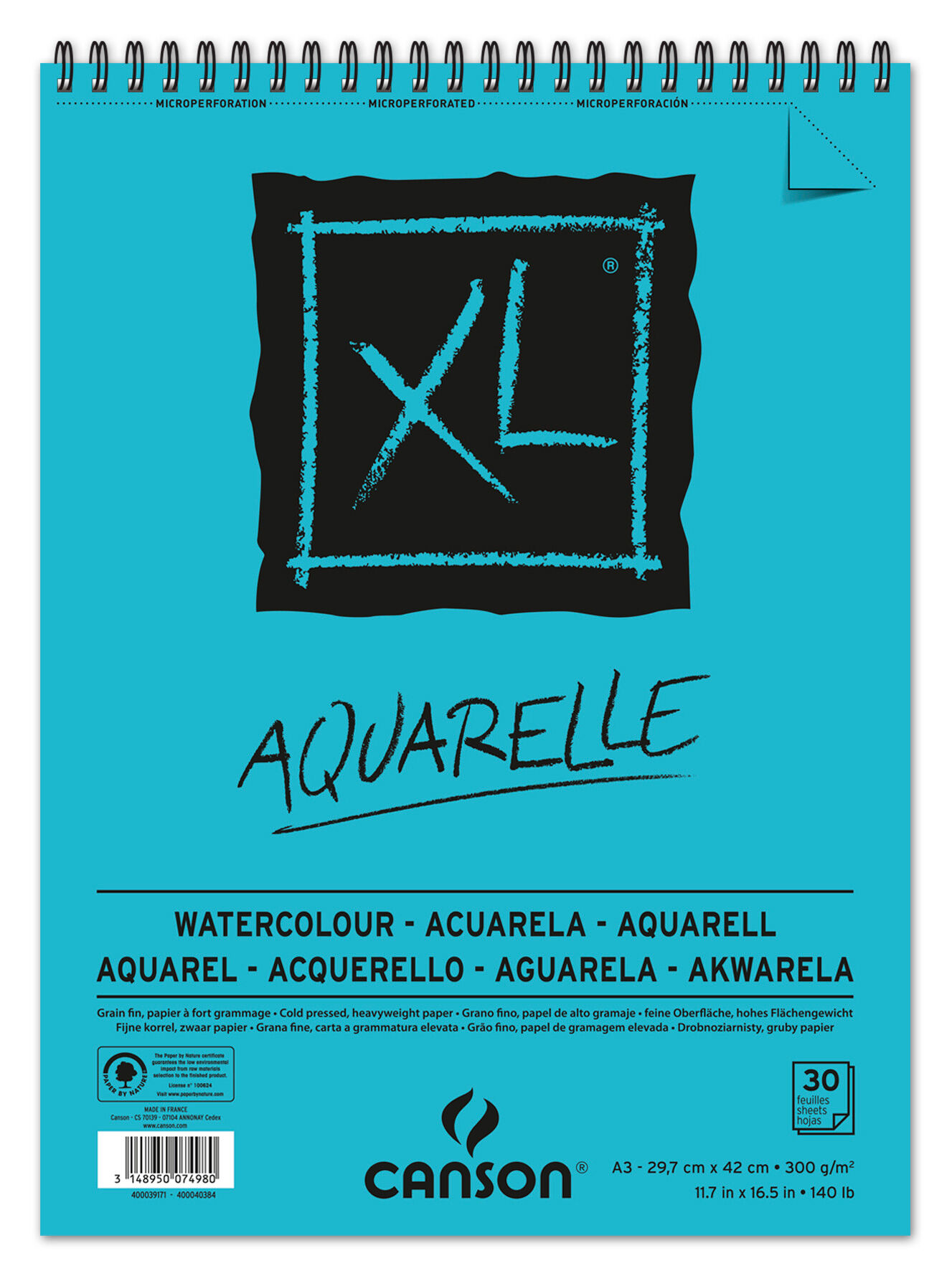 Bloco De Desenho Aguarela Canson - XL Aquarelle Grano Fino - DIN  A3 Microperfurado Espiral 29,7x42 cm 30 Folhas 300 gr ( Imagem 4 de 4 ) - Preview