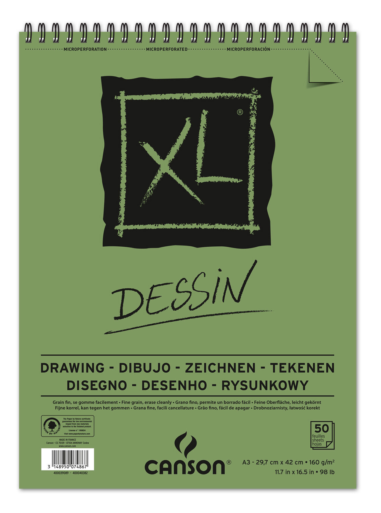 Bloco de desenho canson xl dessin din a3 liso microperfurado espiral 29,7x42 cm 50 folhas 160 gr ( Imagem 2 de 4 ) - Preview