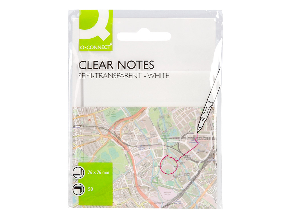 Bloco de notas adesivas q-connect removiveis plastico translucido branco com 50 folhas 76x76 mm ( Imagem 3 de 14 ) - Preview