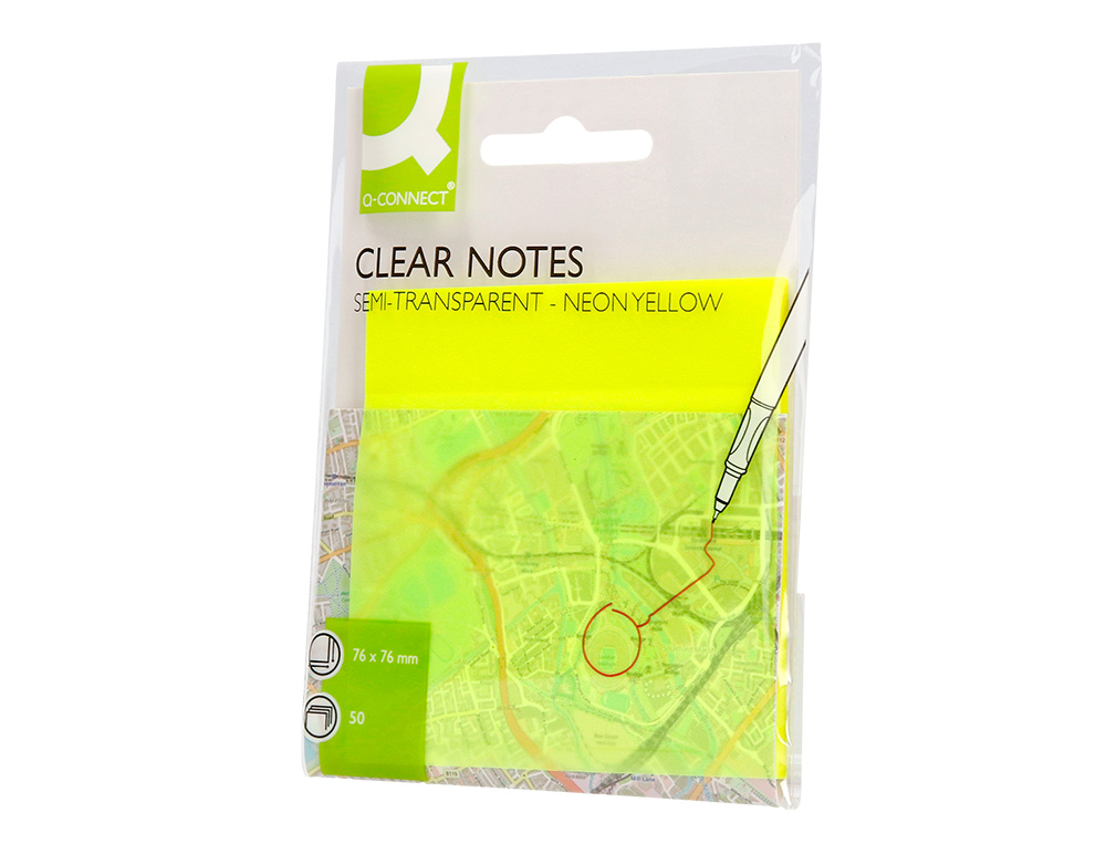 Bloco de notas adesivas q-connect removiveis plastico translucido amarelo neon com 50 folhas 76x76 mm ( Imagem 5 de 12 ) - Preview
