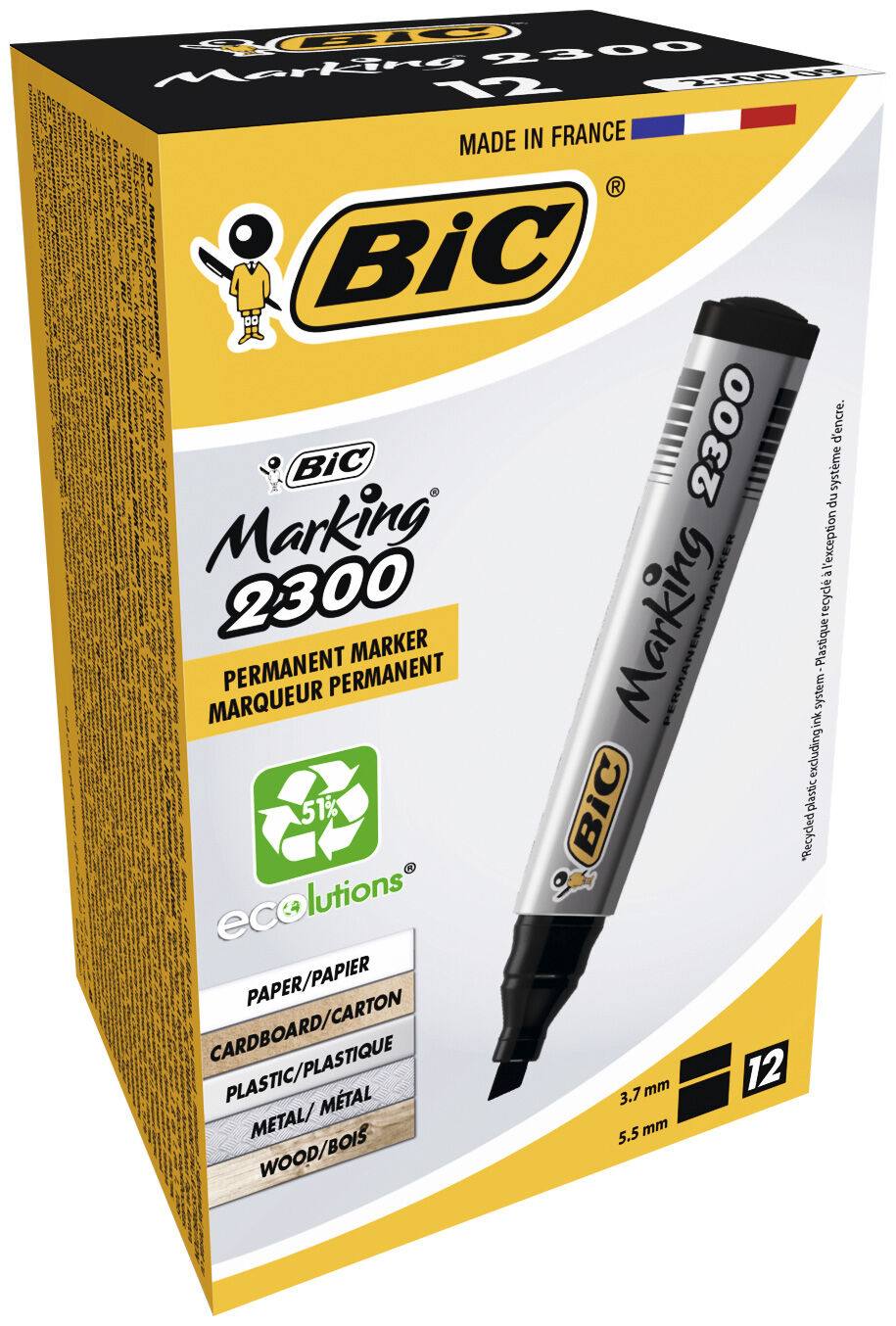 Marcador Permanente Bic Marking 2300 3,7-5,5Mm Preto 820926 ( Imagem 3 de 3 ) - Preview