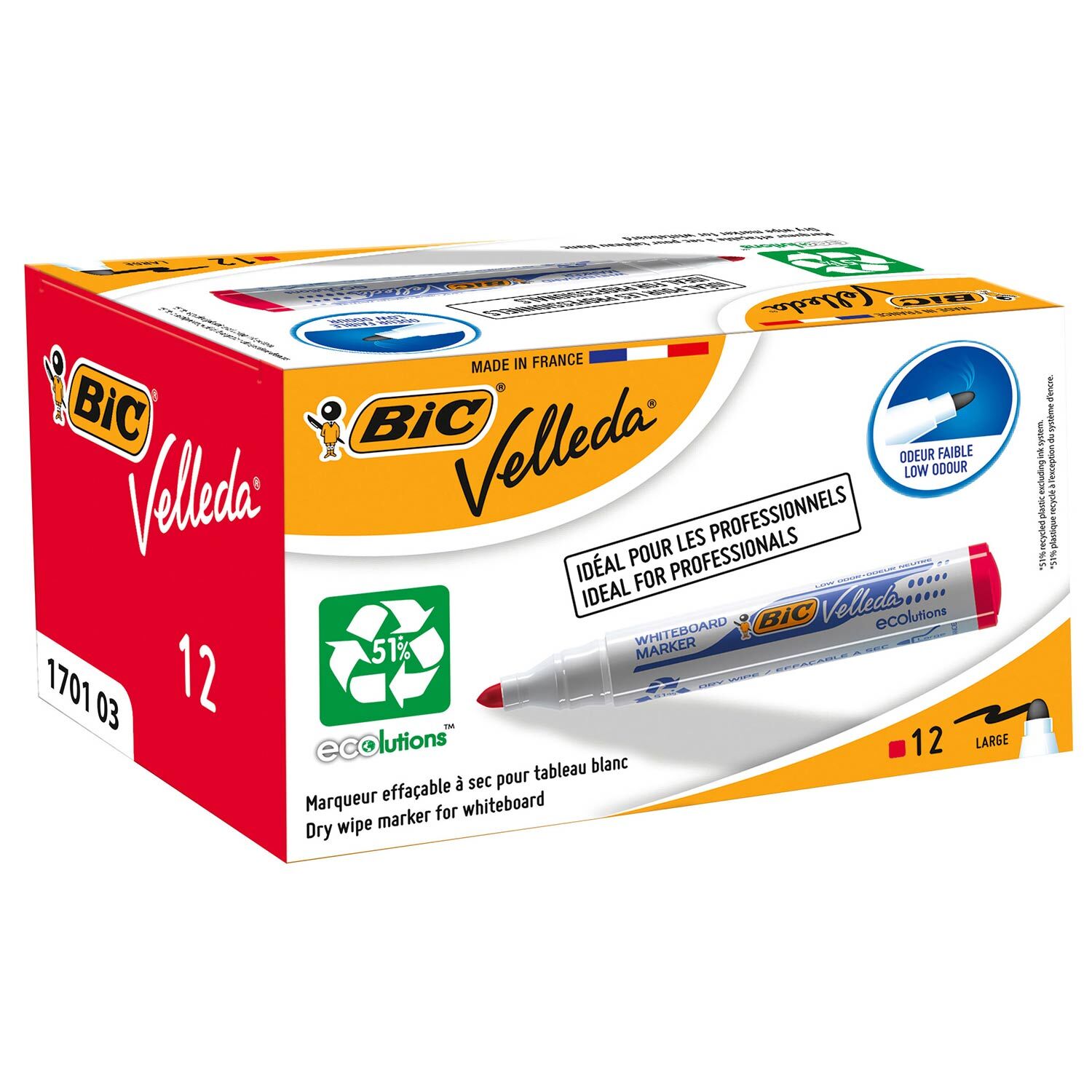 Marcador BIC Velleda - Vermelho. Ponta redonda ( Imagem 2 de 9 ) - Preview