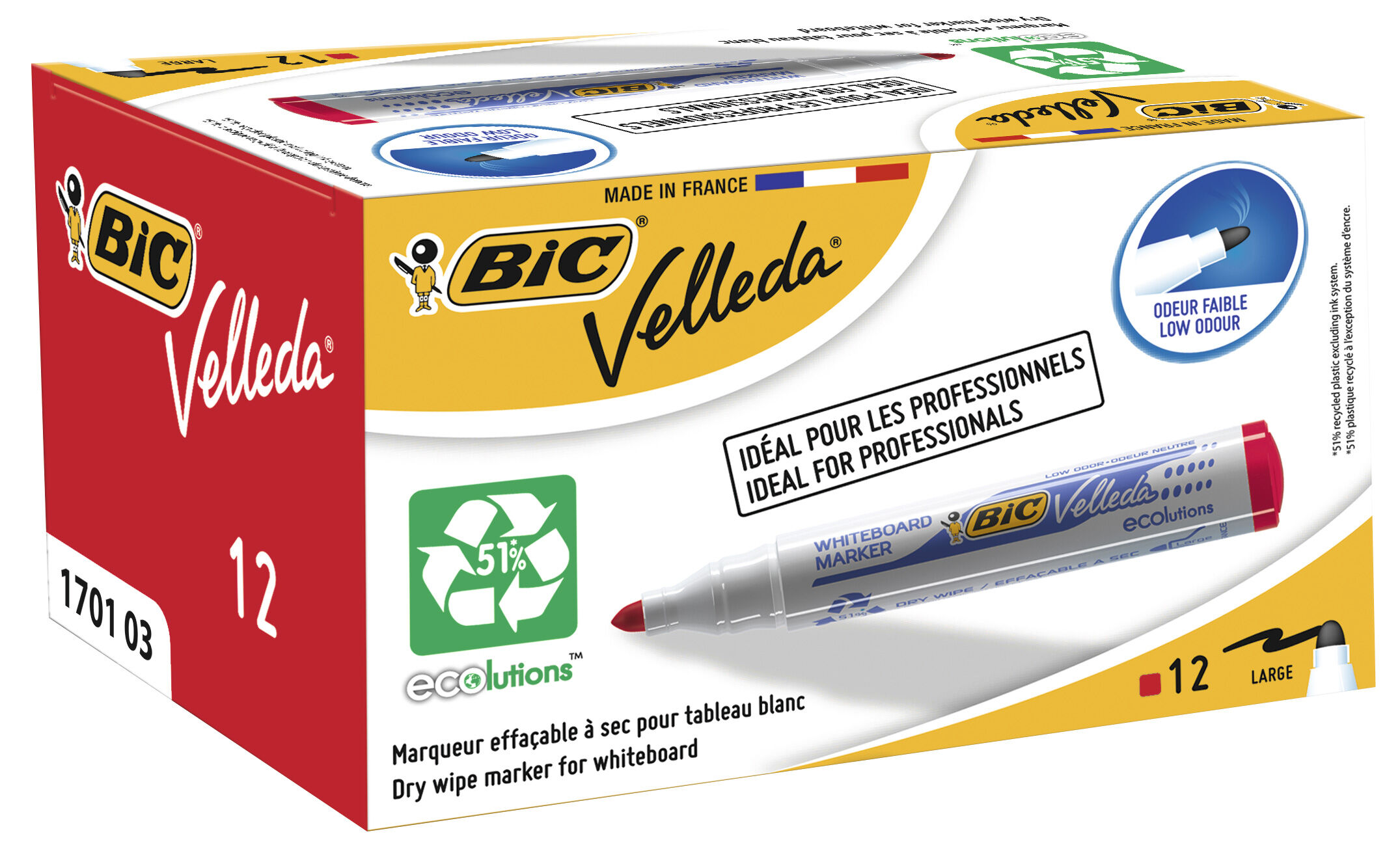 Marcador BIC Velleda - Vermelho. Ponta redonda ( Imagem 4 de 9 ) - Preview