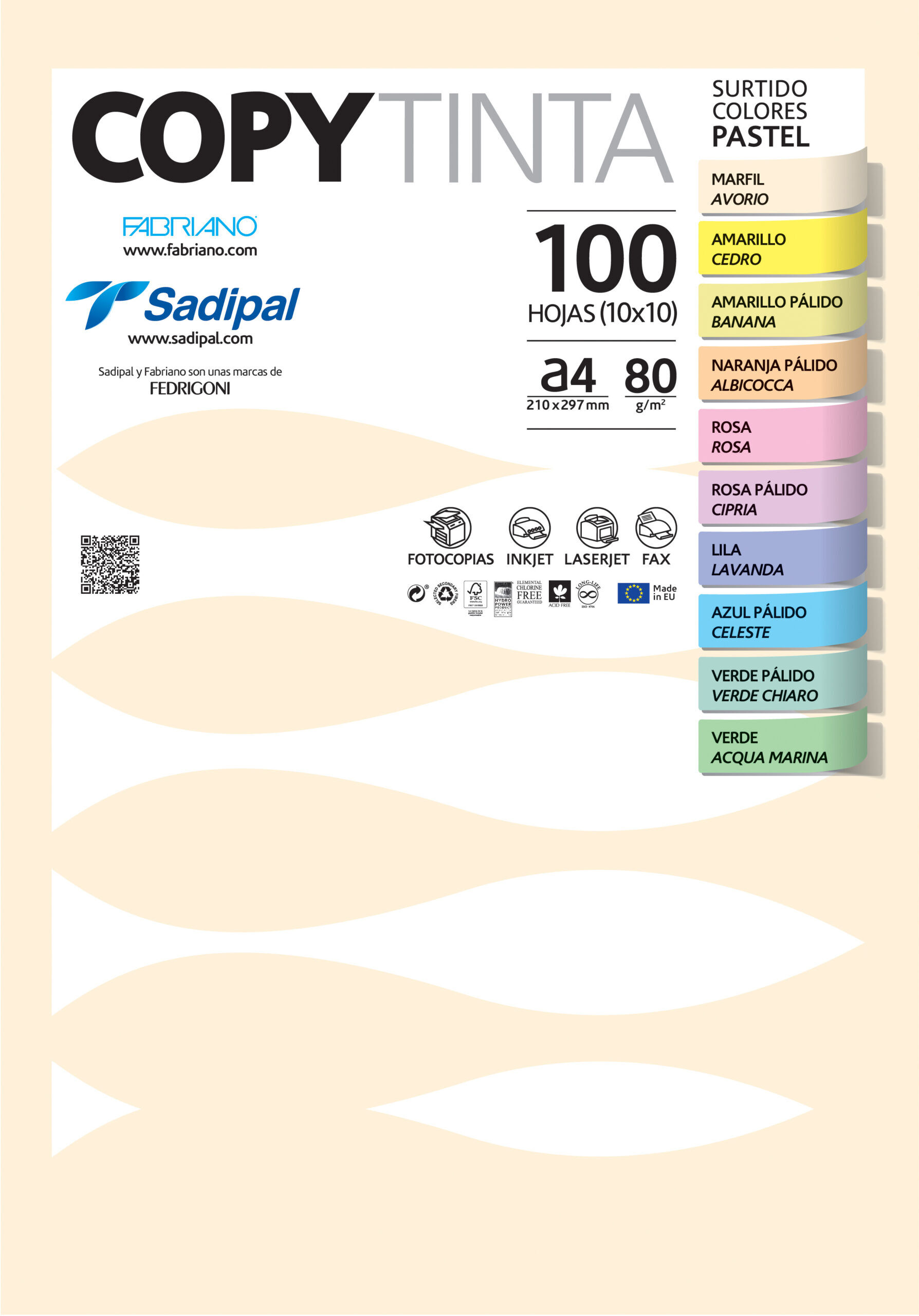 Papel Fotocopia Colorido A4 80G Fabriano Copy Tinta Sortido Suave 10 Cores 100Fl ( Imagem 2 de 3 ) - Preview