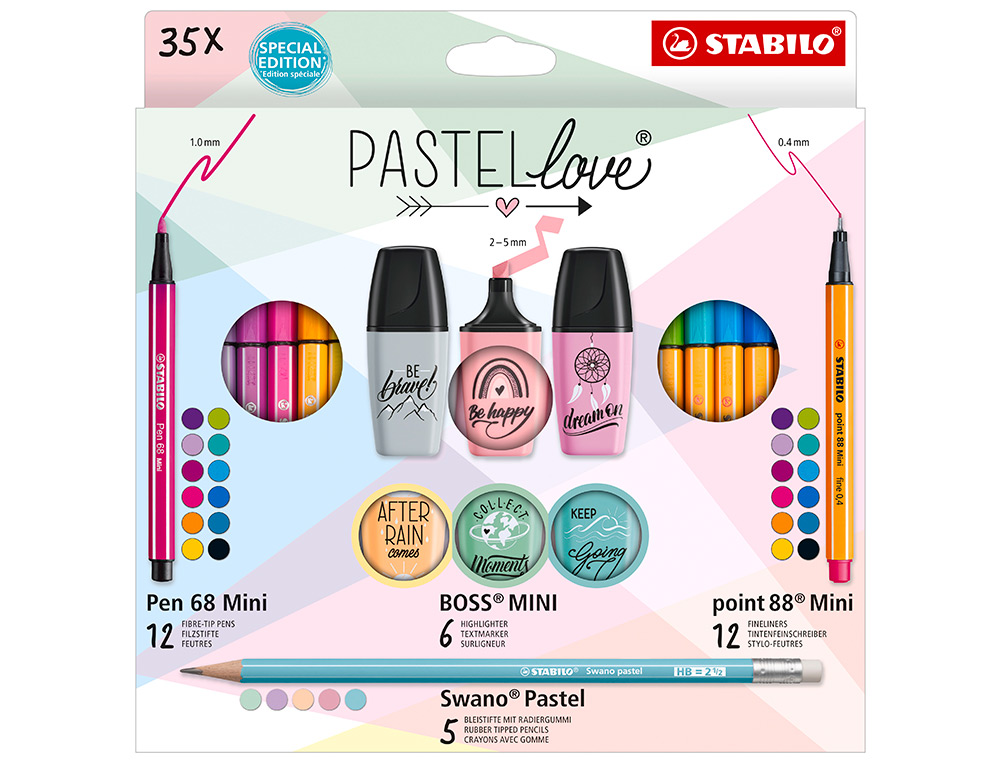 Conjunto stabilo pastel love mini world pen 68 / point 88 / boss / swano 35 unidades sortidas ( Imagem 2 de 6 ) - Preview