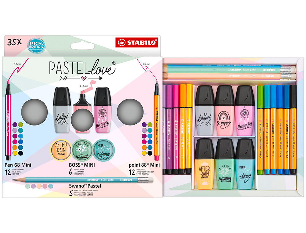 Conjunto stabilo pastel love mini world pen 68 / point 88 / boss / swano 35 unidades sortidas ( Imagem 3 de 6 ) - Preview