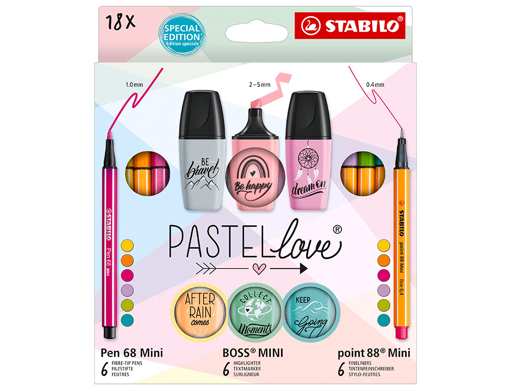 Conjunto stabilo pastel love mini world pen 68 / point 88 / boss 18 unidades sortidas ( Imagem 3 de 9 ) - Preview