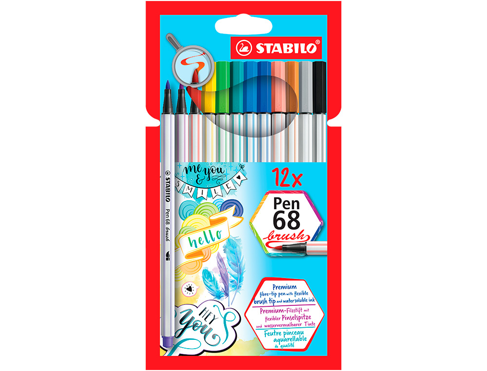 Estojo de Marcadores Stabilo Aguareláveis - Pen 68 Brush, Ponta Pincel, 12 Cores Sortidas ( Imagem 2 de 13 ) - Preview