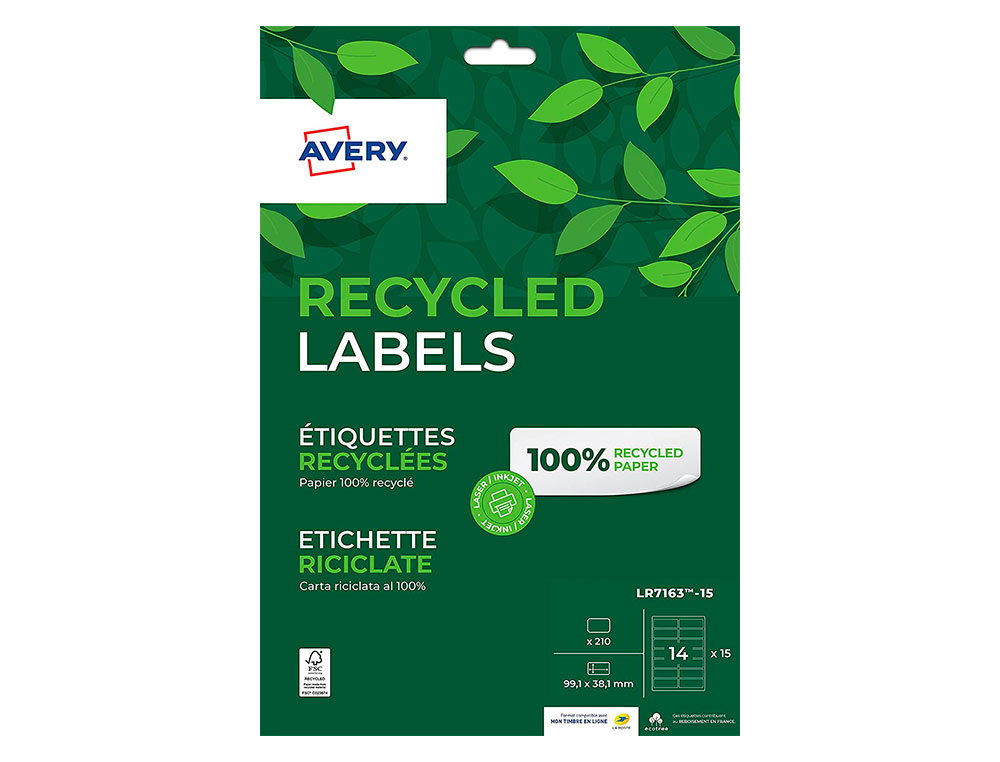 Etiqueta adesiva avery branca permanente reciclada 100% para impressora laser 99,1x38,1 mm caixa de 210 unidades ( Imagem 3 de 10 ) - Preview
