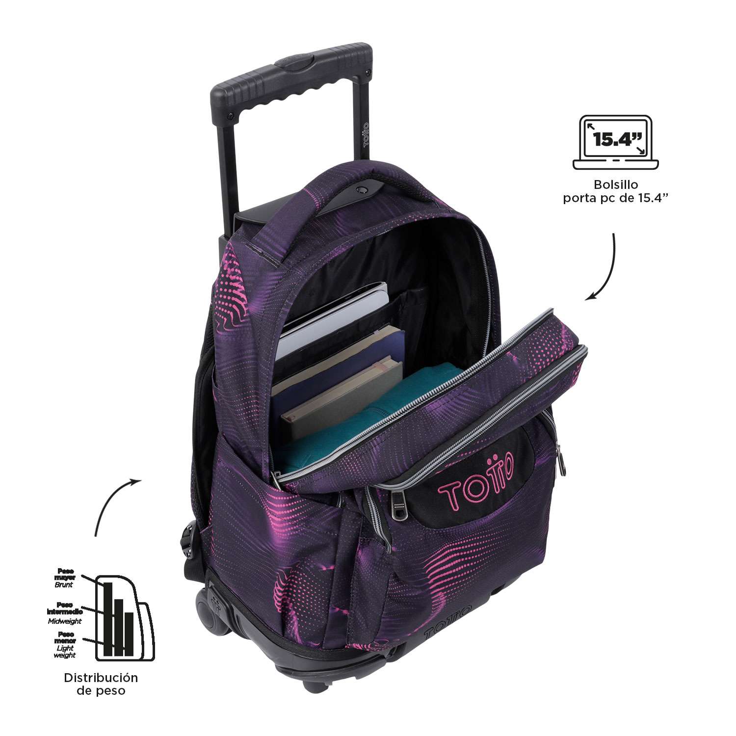 MOCHILA ESCOLAR C/RODAS TOTTO 8 A 12 ANOS RENGLONES 3QR ( Imagem 2 de 4 ) - Preview
