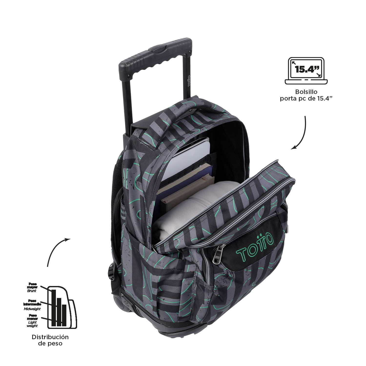 MOCHILA ESCOLAR C/RODAS TOTTO 8 A 12 ANOS RENGLONES 5C4 ( Imagem 3 de 4 ) - Preview