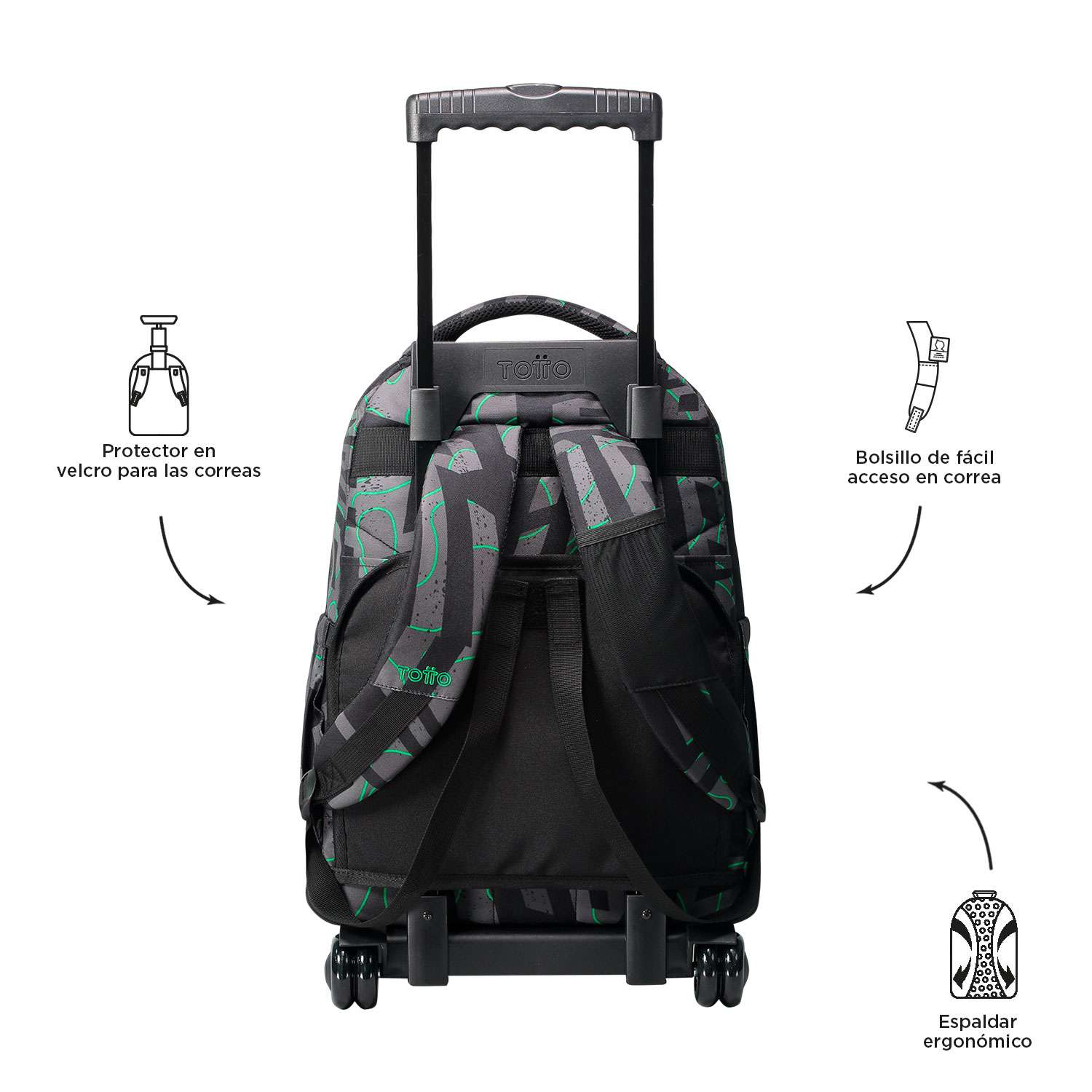 MOCHILA ESCOLAR C/RODAS TOTTO 8 A 12 ANOS RENGLONES 5C4 ( Imagem 4 de 4 ) - Preview