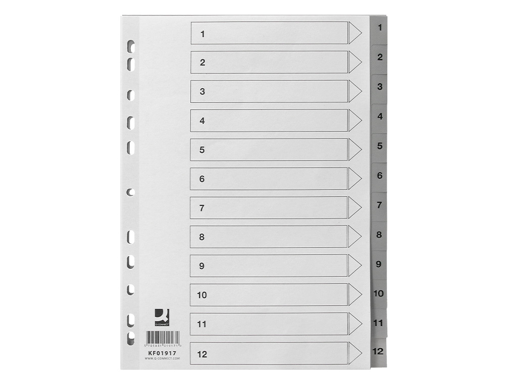 Separador numerico q-connect plastico 1-12 conjunto de 12 separadores din a4 multiperfurados ( Imagem 3 de 12 ) - Preview