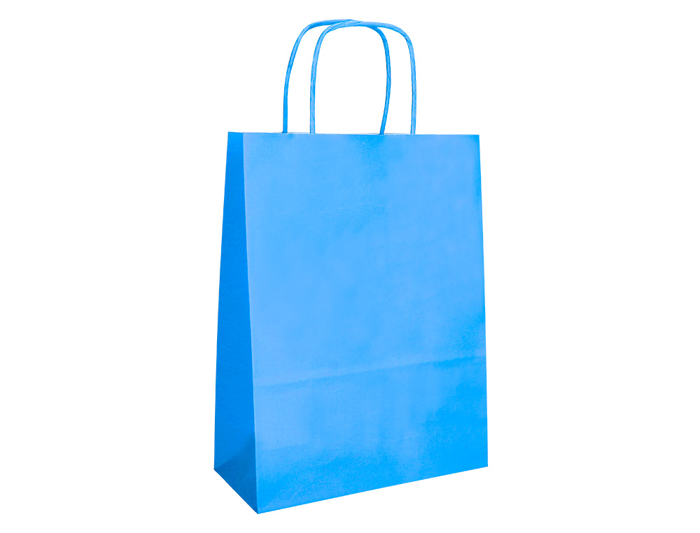 Saco de papel basika celulose celeste l com asa torcida 320x400x14 mm (25 unidades) ( Imagem 3 de 9 ) - Preview