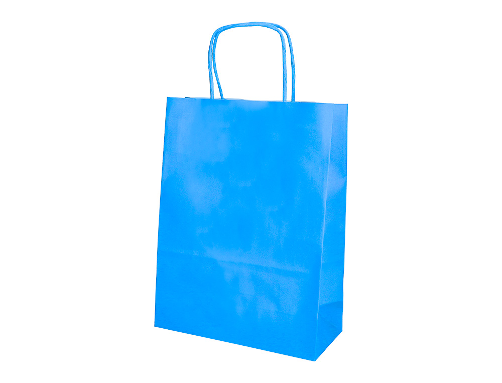 Saco de papel basika celulose celeste l com asa torcida 320x400x14 mm (25 unidades) ( Imagem 4 de 9 ) - Preview