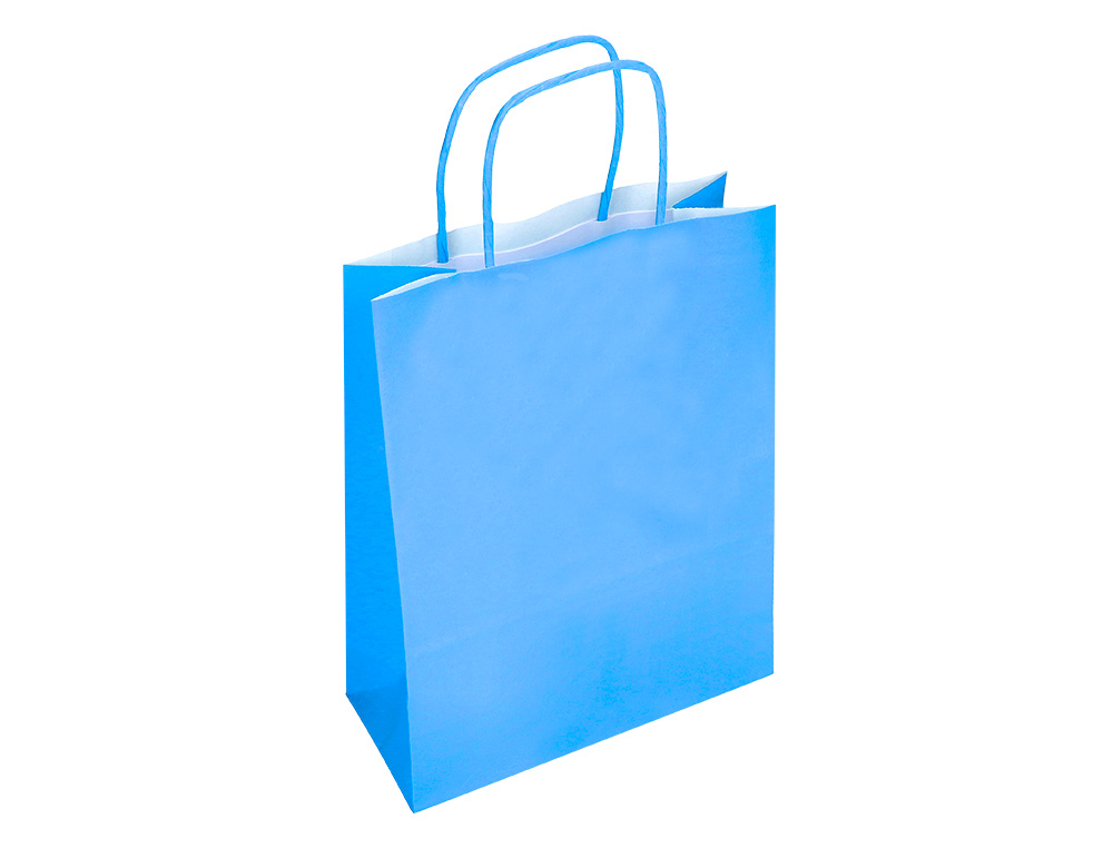 Saco de papel basika celulose celeste l com asa torcida 320x400x14 mm (25 unidades) ( Imagem 5 de 9 ) - Preview