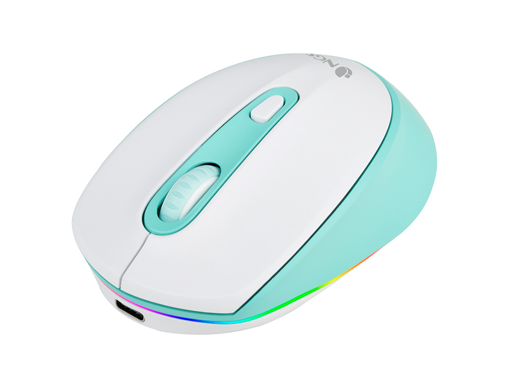 Rato ngs smog otico 1000/1600/2400 dpi sem fios 3 botoes recetor usb 2,4 ghz luzes led cor branco/verde menta ( Imagem 3 de 9 ) - Preview