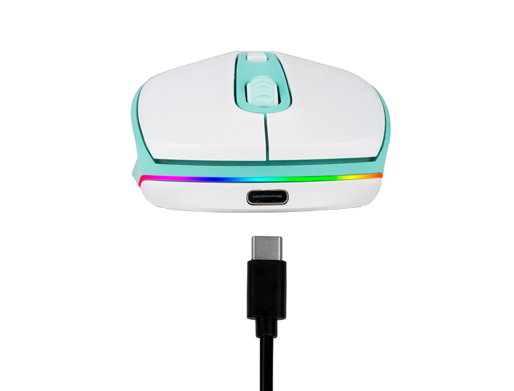 Rato ngs smog otico 1000/1600/2400 dpi sem fios 3 botoes recetor usb 2,4 ghz luzes led cor branco/verde menta ( Imagem 5 de 9 ) - Preview