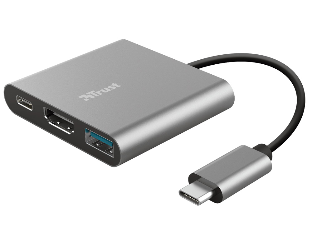 Adaptador trust dalyx 3 em 1 multiport usb-c / usb-a usb-c hdmi 2.0 cor aluminio ( Imagem 2 de 8 ) - Preview