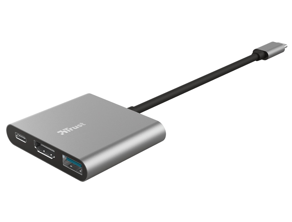 Adaptador trust dalyx 3 em 1 multiport usb-c / usb-a usb-c hdmi 2.0 cor aluminio ( Imagem 3 de 8 ) - Preview