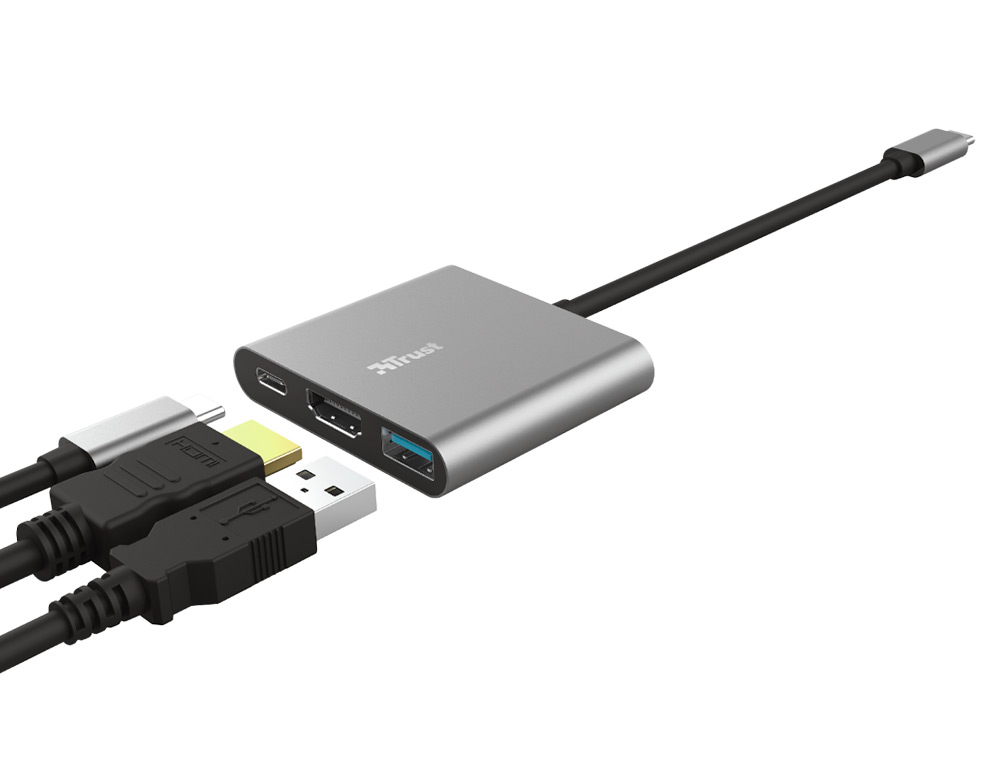 Adaptador trust dalyx 3 em 1 multiport usb-c / usb-a usb-c hdmi 2.0 cor aluminio ( Imagem 4 de 8 ) - Preview