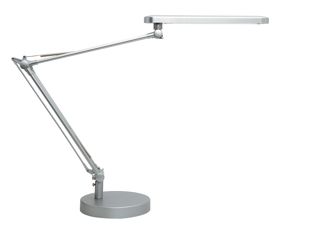 Candeeiro de escritorio uniluxled 5,6w duplo braco articulado abs e aluminio cinza metalizado base 19cm diametro ( Imagem 2 de 7 ) - Preview