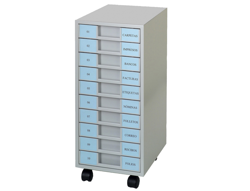 Arquivador metalico clen 10 bandejas plastico de 5,5 cm de altura com rodas cor cinca claro 680x303x371 mm ( Imagem 2 de 4 ) - Preview