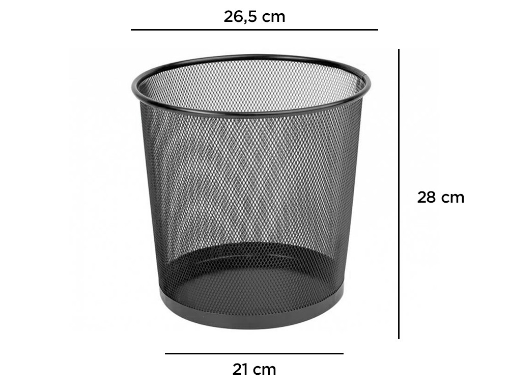 Cesto de papeis q-connect de rede metalico preto capacidade 13 litros 28x26,5 cm ( Imagem 2 de 7 ) - Preview