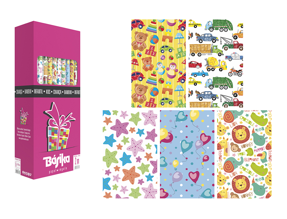 Papel fantasia basika infantil rolo de 70 x 200 cm modelos sortidos (50 unidades) ( Imagem 2 de 3 ) - Preview