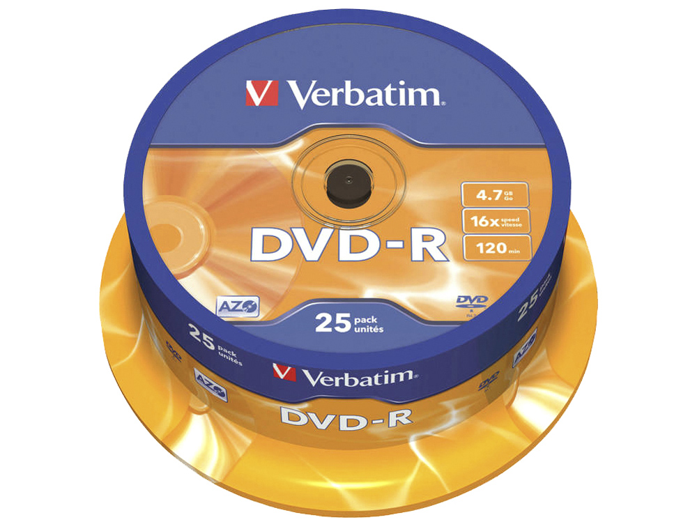 Dvd-r verbatim capacidade 4.7gb velocidade 16x 120 min torre de 25 unidades ( Imagem 2 de 3 ) - Preview
