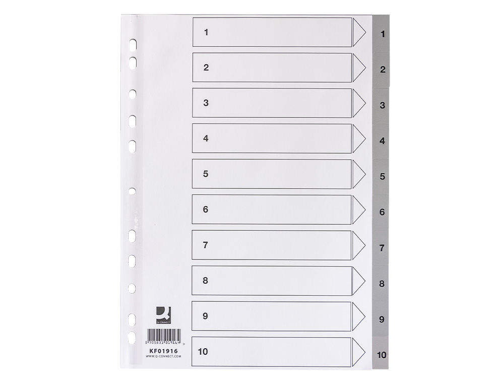 Separador numerico q-connect plastico 1-10 conjunto de 10 separadores din a4 multiperfurados ( Imagem 3 de 12 ) - Preview
