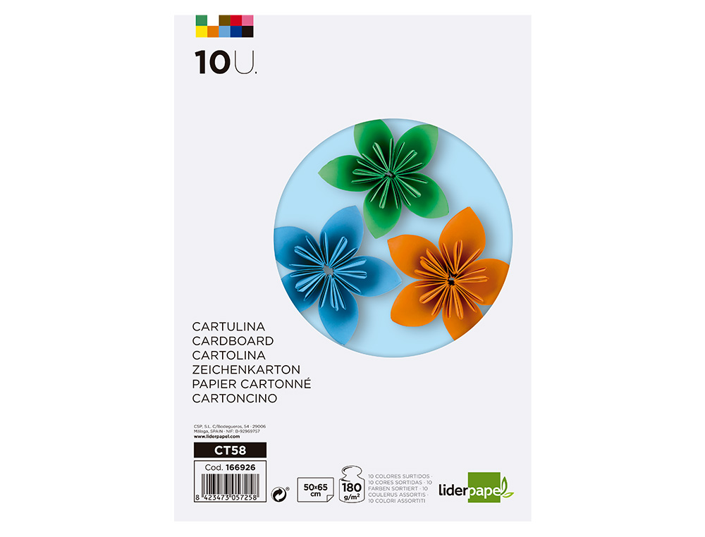 Cartolina liderpapel 50x65 cm 180 gr 10 cores sortidas pack de 10 unidades ( Imagem 2 de 13 ) - Preview