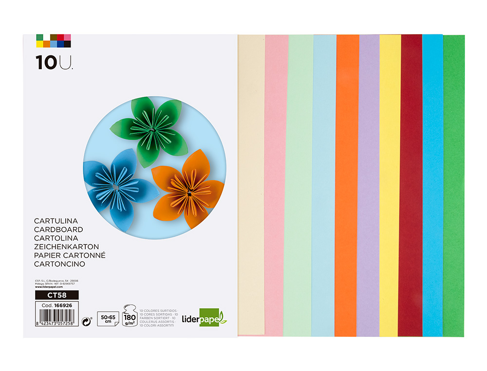 Cartolina liderpapel 50x65 cm 180 gr 10 cores sortidas pack de 10 unidades ( Imagem 4 de 13 ) - Preview