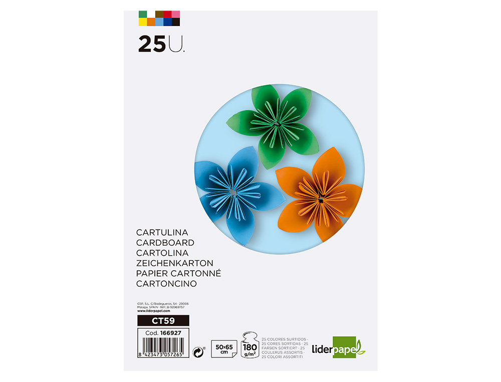 Cartolina liderpapel 50x65 cm 180 gr 25 cores sortidas pack de 25 unidades ( Imagem 2 de 13 ) - Preview