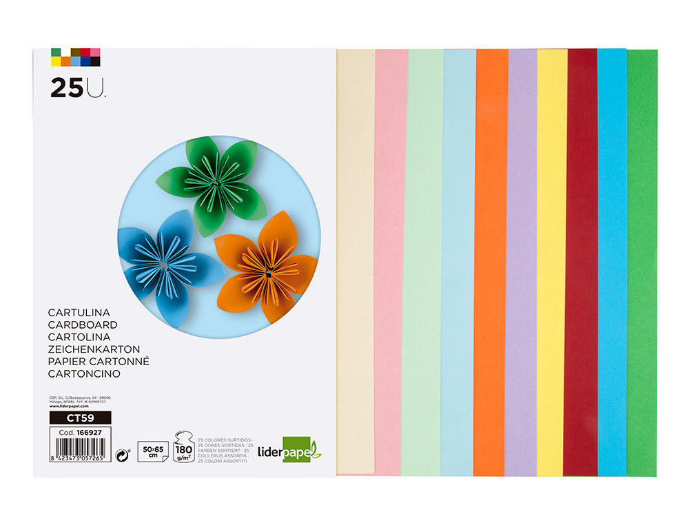 Cartolina liderpapel 50x65 cm 180 gr 25 cores sortidas pack de 25 unidades ( Imagem 4 de 13 ) - Preview