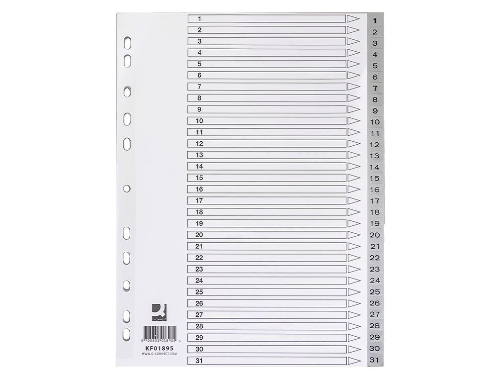 Separador numerico q-connect plastico 1-31 conjunto de 31 separadores din a4 multiperfurados ( Imagem 3 de 11 ) - Preview