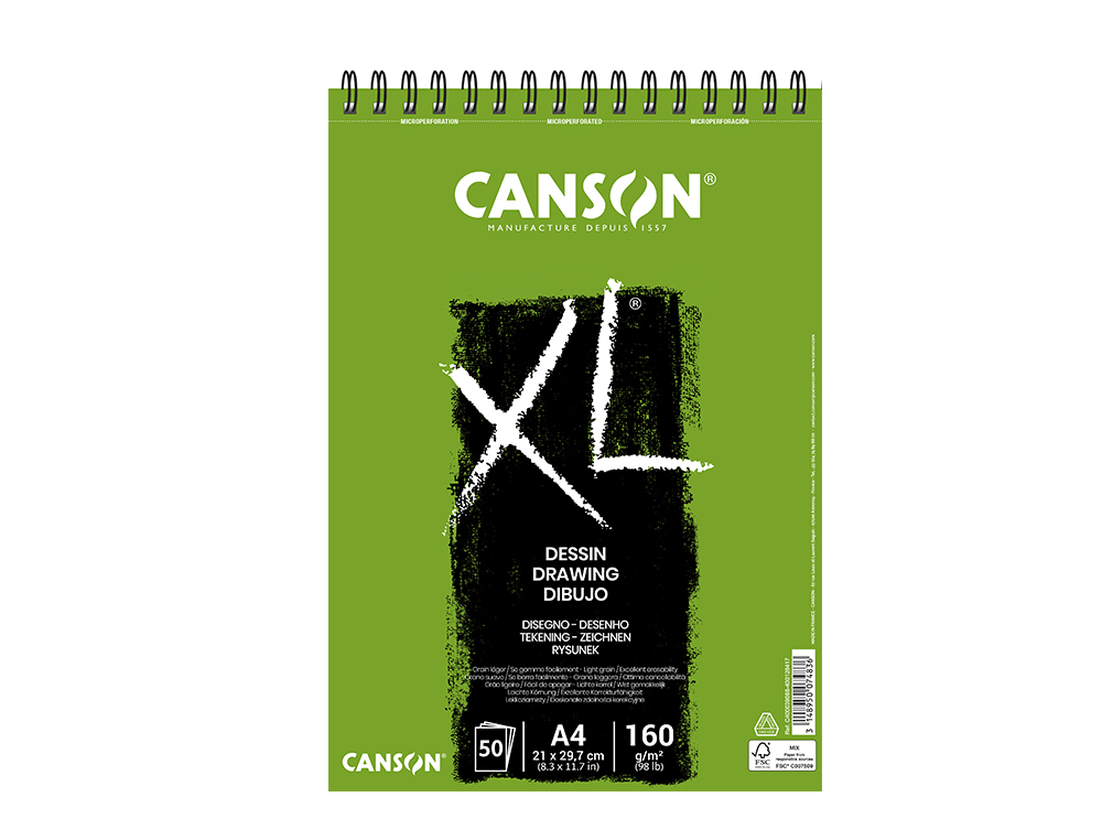 Bloco de desenho canson xl dessin din a4 liso microperfurado espiral 21x29,7 cm 50 folhas 160 gr ( Imagem 2 de 8 ) - Preview