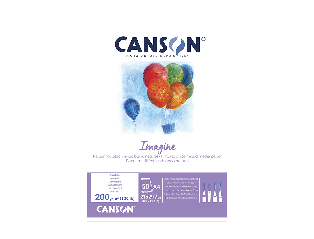 Bloco de Desenho Multitecnicas Canson Imagine Din A4 Colado Liso 21x29,7 cm 50 Folhas 200 gr ( Imagem 2 de 6 ) - Preview