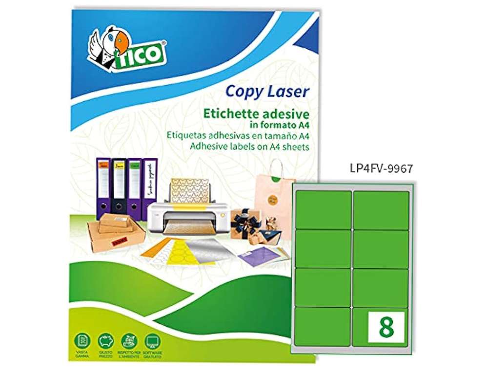 Etiqueta adesiva tico verde fluor permanente certificado fsc laser/jato tinta/fotocopia 99,1x67,7 mm caixa 560 uds ( Imagem 3 de 10 ) - Preview