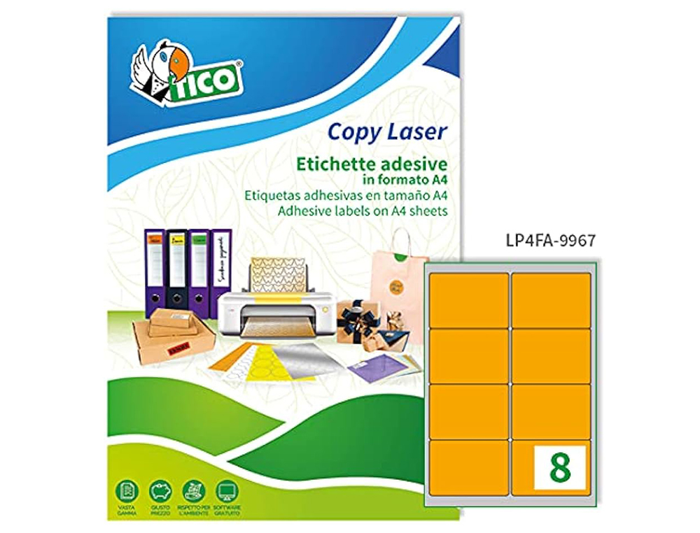 Etiqueta adesiva tico laranja fluor permanente certificado fsc laser/jato tinta/fotocopia 99,1x67,7 mm caixa 560 uds ( Imagem 4 de 10 ) - Preview