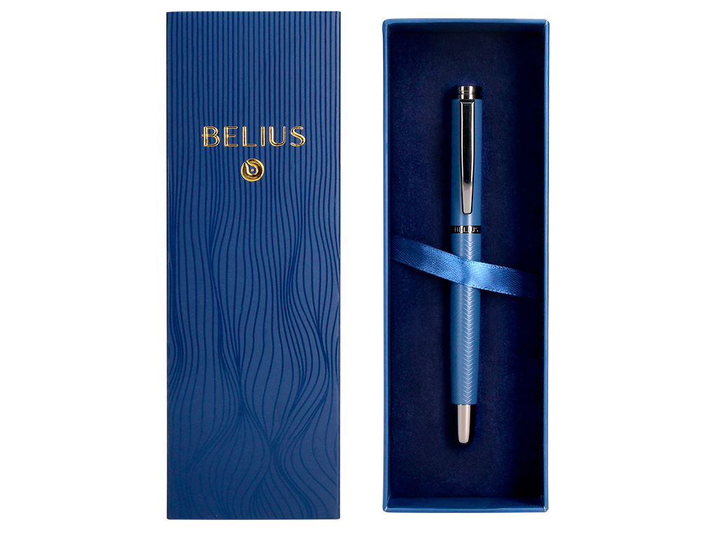 Esferografica belius wave aluminio textura wavy azul marinho tinta azul caixa de oferta ( Imagem 5 de 17 ) - Preview