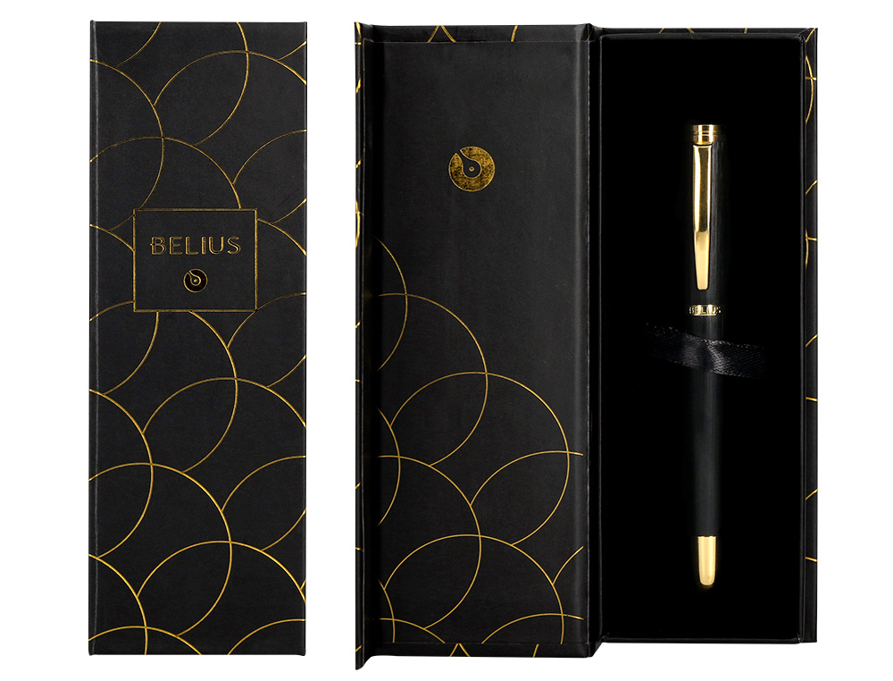 Esferografica belius passion dor aluminio escovado preto dourado tinta azul caixa de oferta ( Imagem 5 de 17 ) - Preview